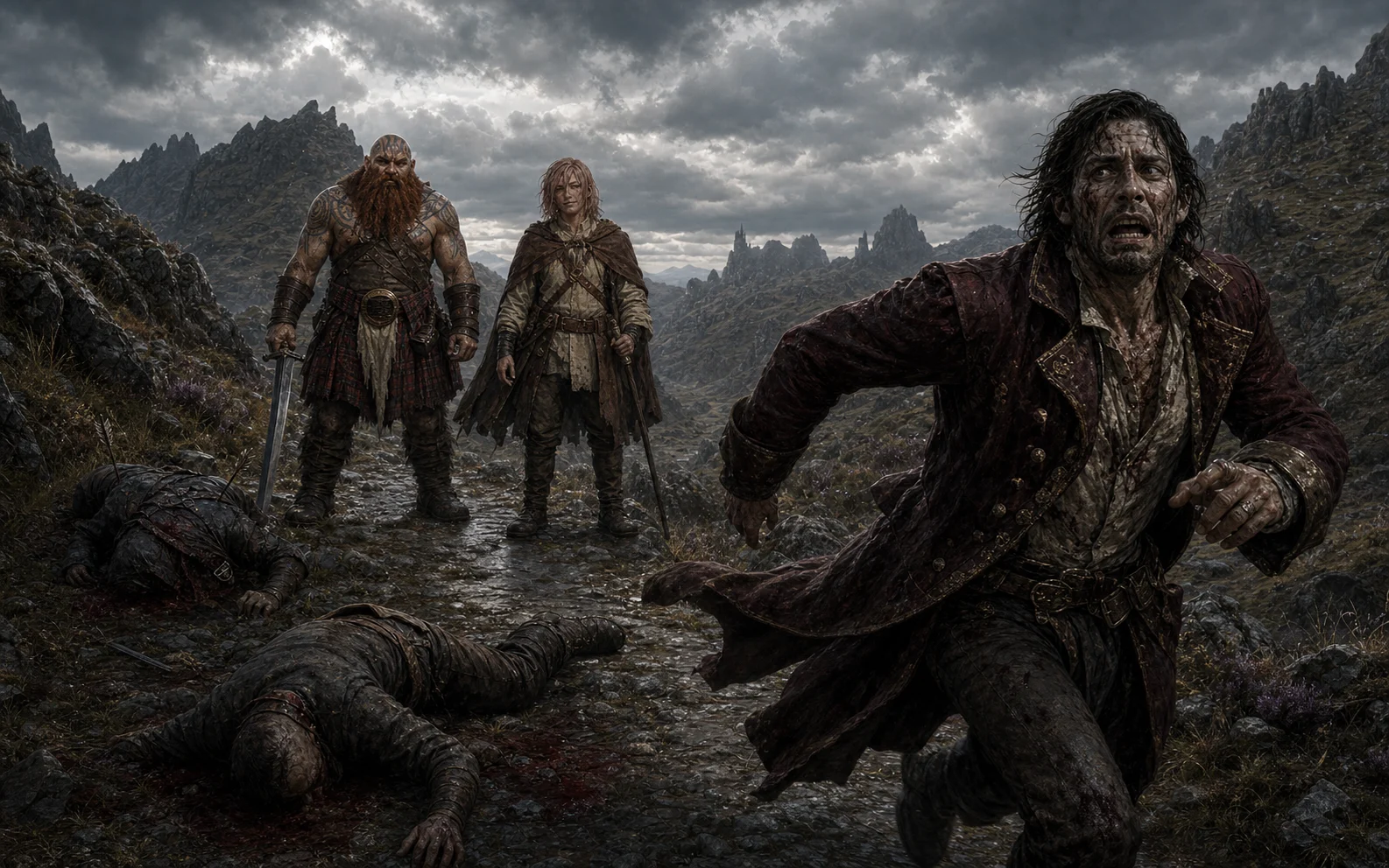 Praal fleeing from Fit and Harvey after two bandits fall on the road