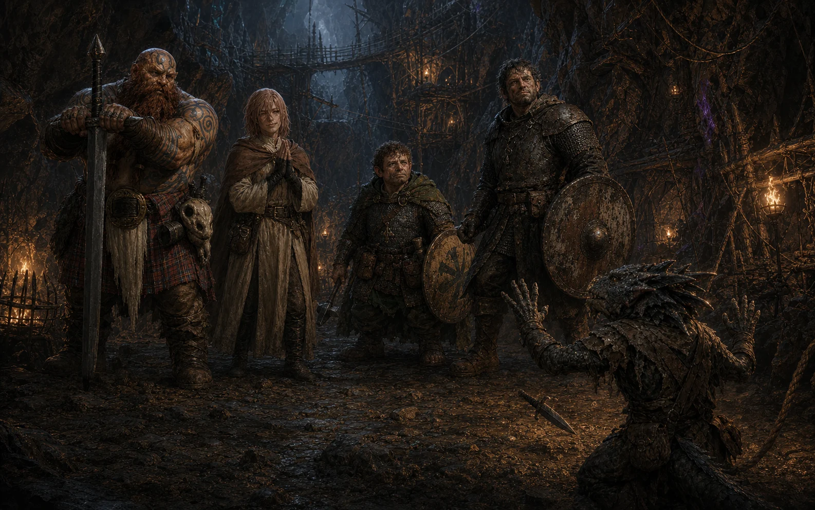 Fit, Harvey, Norman and Bartho confronting the surrendering kobold Kobe