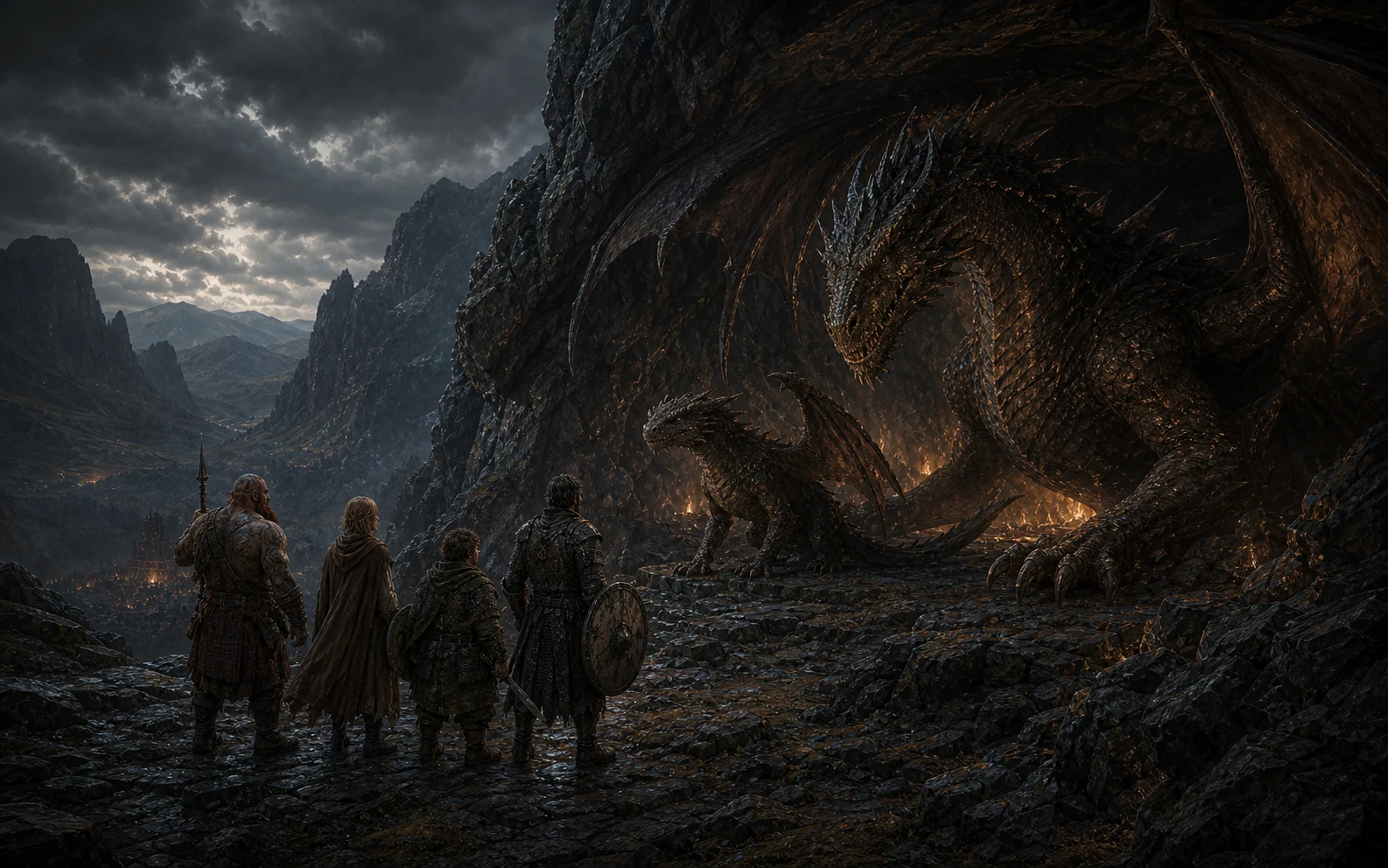 Fit, Harvey, Norman and Bartho returning a hatchling to its enormous mother dragon