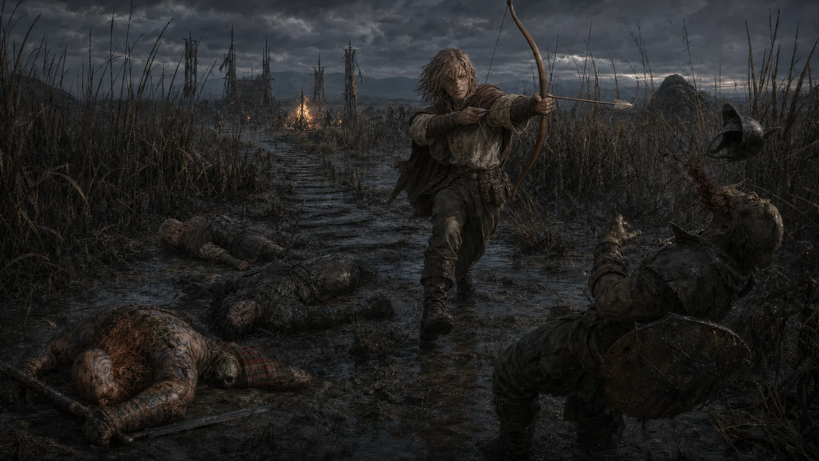 Harvey alone evading hobgoblins while Fit, Norman and Bartho lie unconscious
