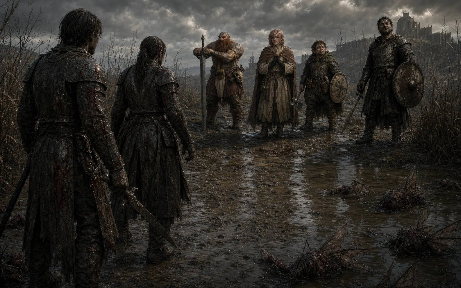 The wounded keep guards trying to leave while Fit, Harvey, Norman and Bartho bar the fen road