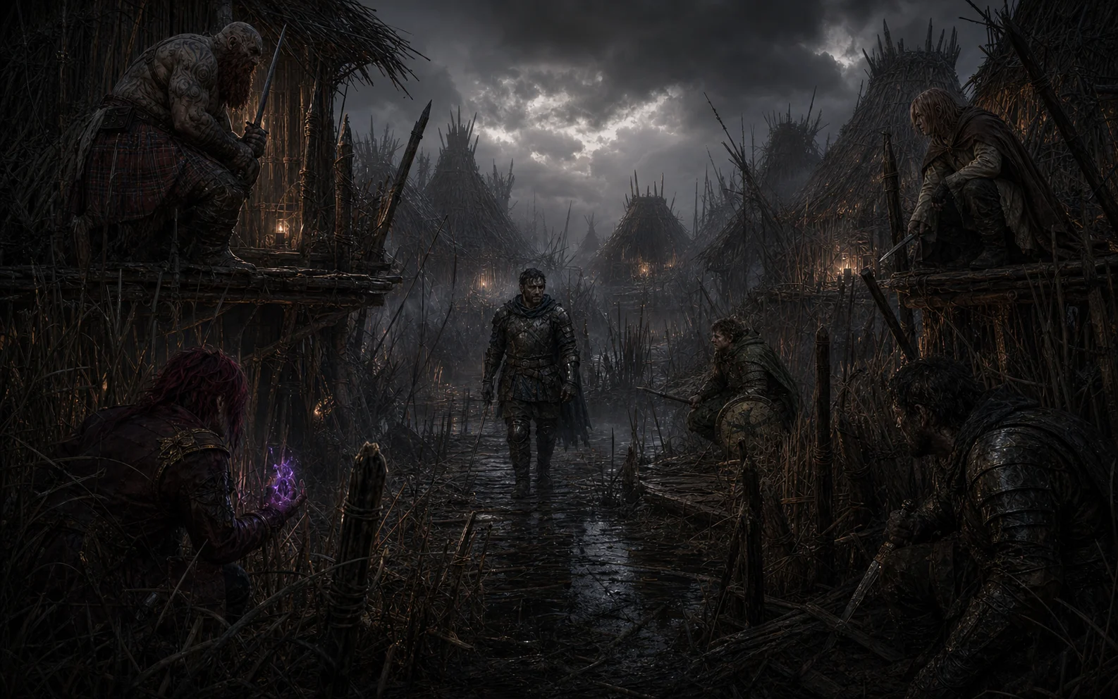 Shannik entering the secret fen rendezvous while the party watches from concealment