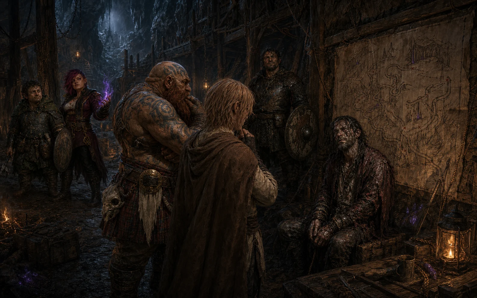 Praal as a broken prisoner being interrogated by Fit and Harvey in the Keep dungeon