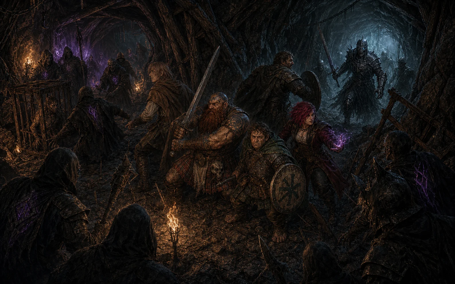 The party trapped between a wight in a crypt and cultist reinforcements attacking from behind