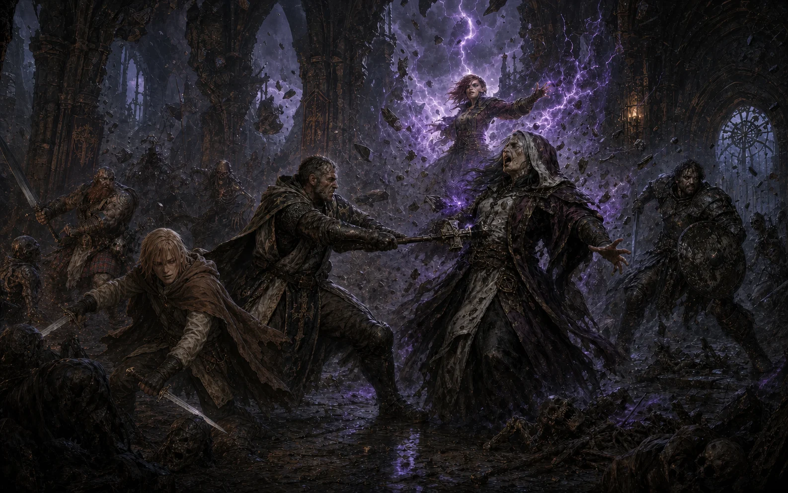 Fazzir striking Ivalis while Naomi’s violet Thunderwave blasts through undead ranks
