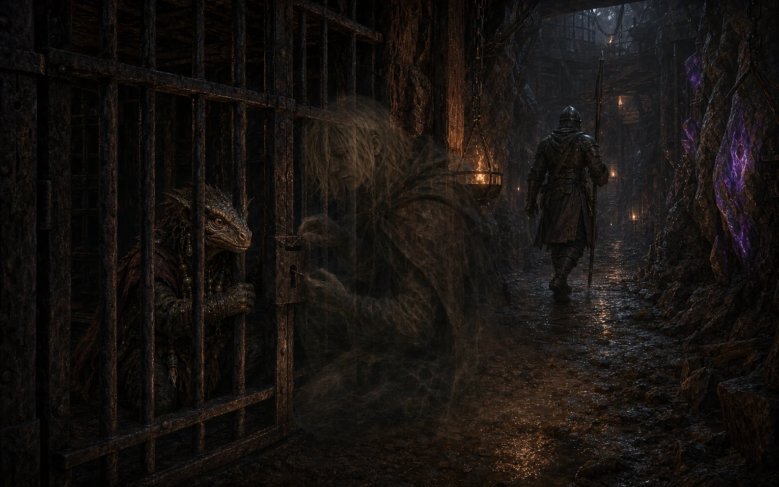 Invisible Harvey unlocking Kobe’s cage as a guard patrol passes through the Overseer’s Compound