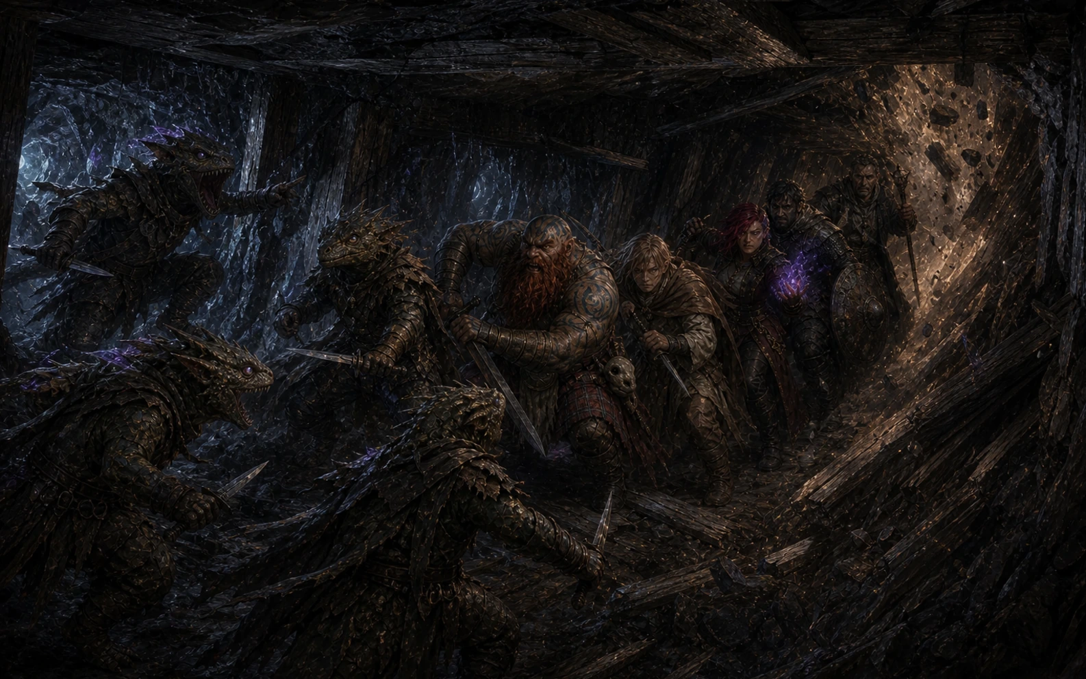 The expedition fighting four Hollow Kobolds in single file as Kobe’s narrow side shaft collapses behind them